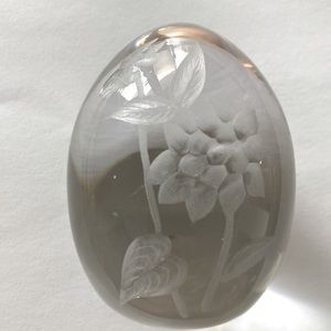 Egg Shaped Glass Etched Paperweight
